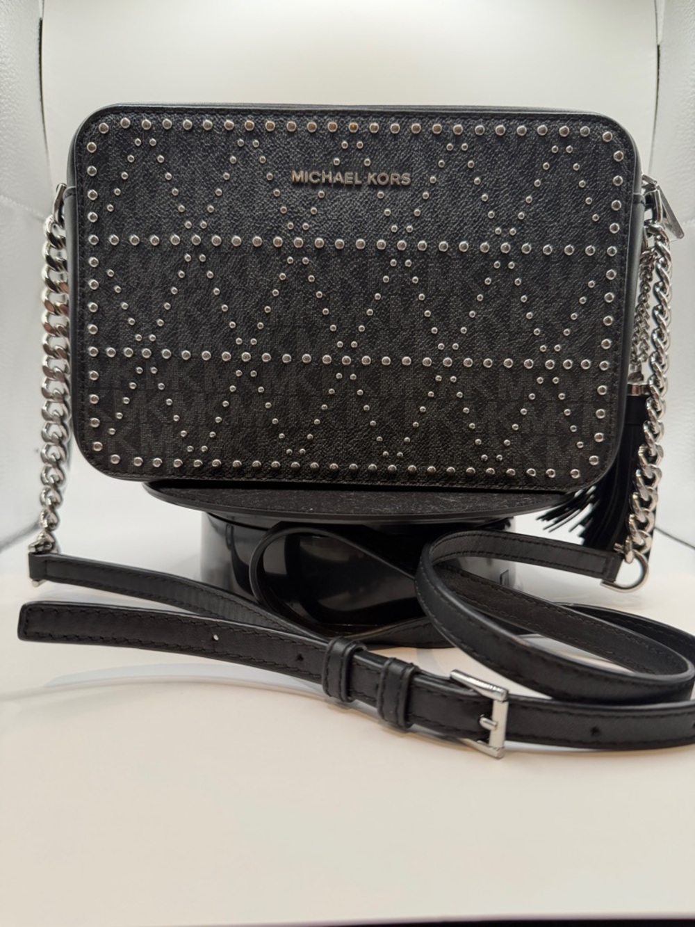 Michael Kors Black Studded Logo Crossbody with Adjustable Chain Strap - Picture 7 of 10